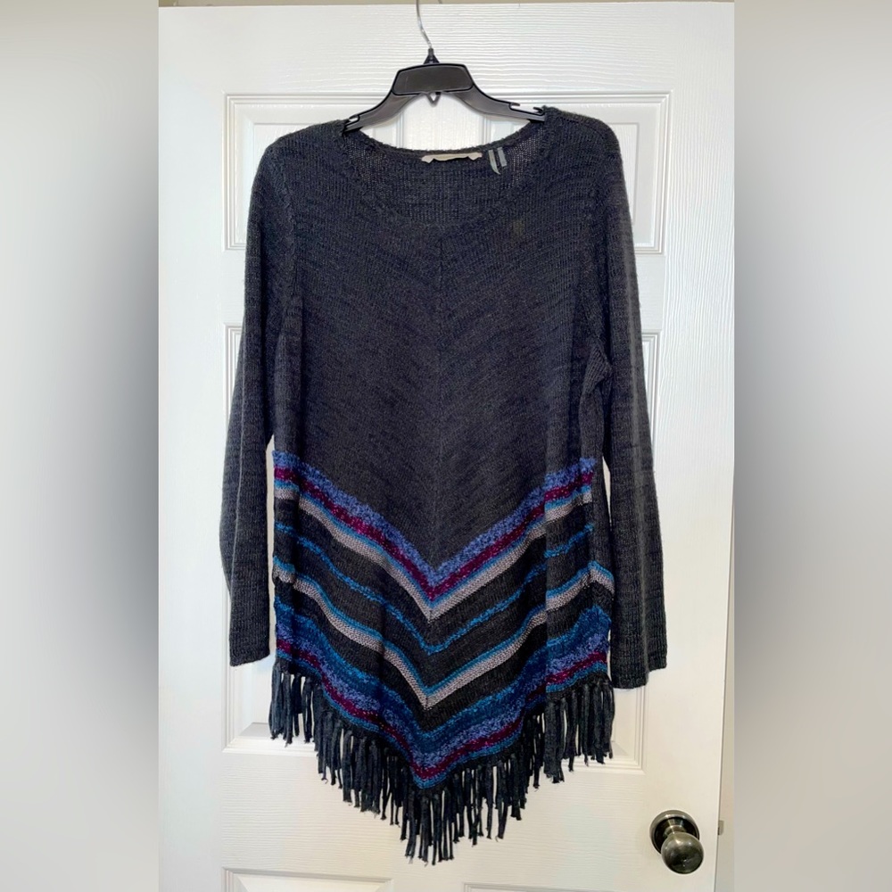 Women’s Soft Surroundings Charcoal Gray Sweater with Fringed Bottom 2X